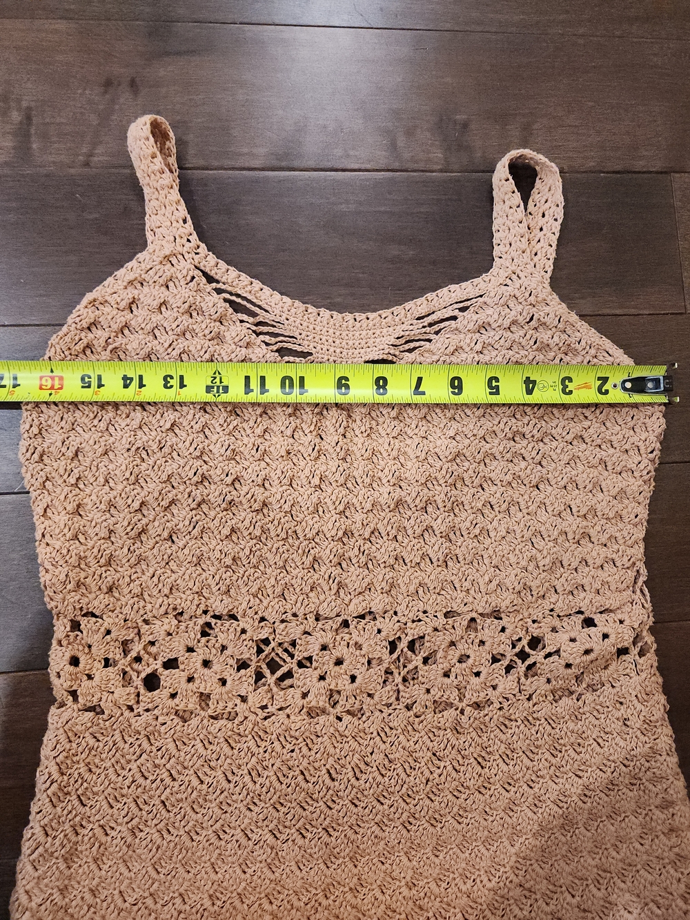 Handmade Crochet Beige Tube Dress Vnecj, Scalloped Hem Size Xs-m - Picture 5 of 7